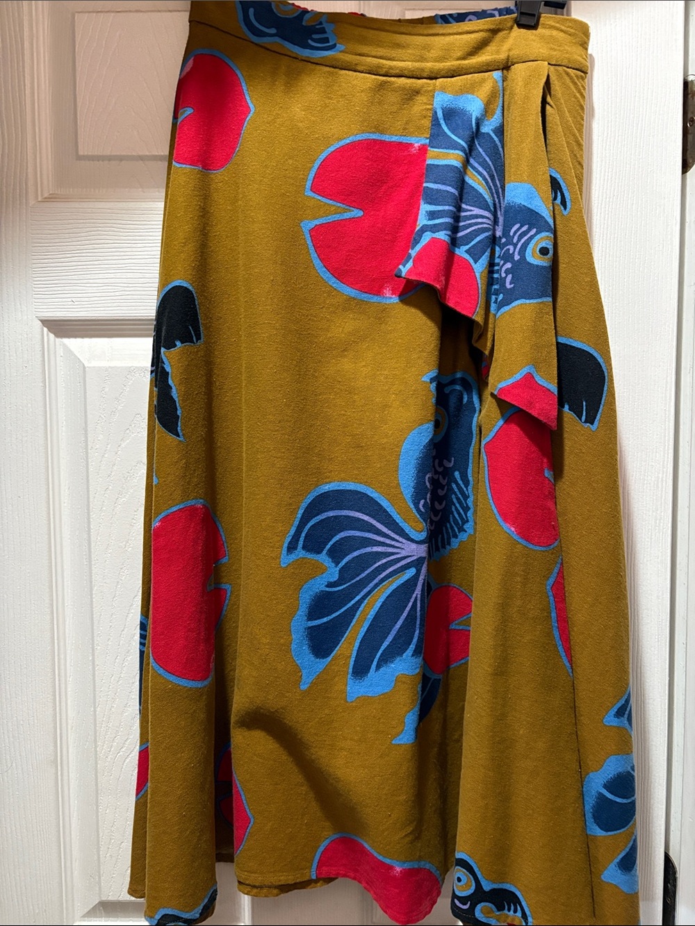 Eva Franco Mustard A-Line Skirt with Blue & Red Floral Print size 4